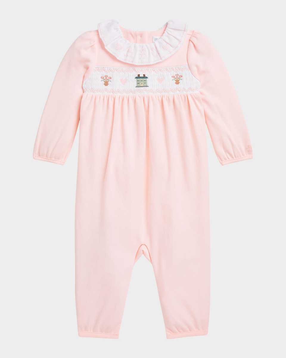Girl's Smocked Embroidered Coverall, Size 3M-12